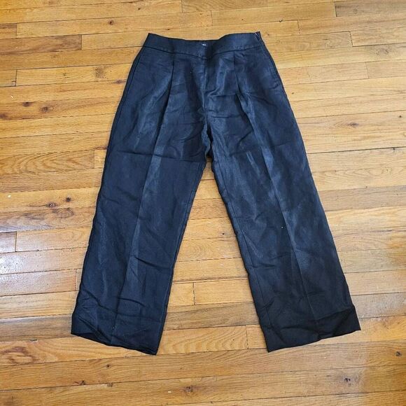 J. Crew Pants - J. Crew Navy Wide Leg Cropped Linen Pants Size 4